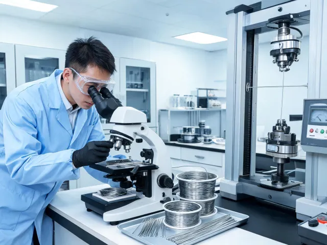 Metallurgical lab checking wire samples